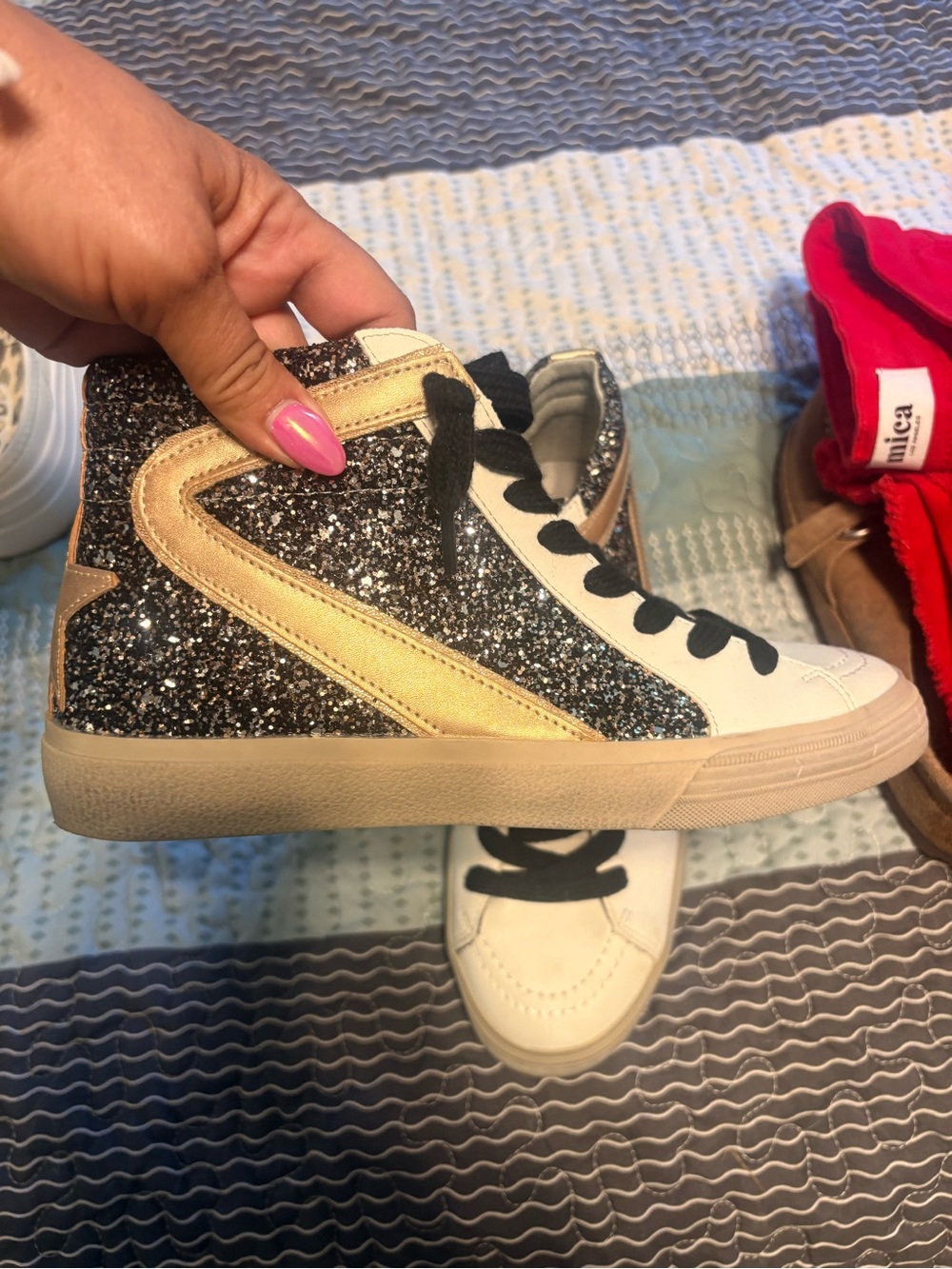 Vintage Havana Glitter High-Top Sneakers in Black, White, and Gold